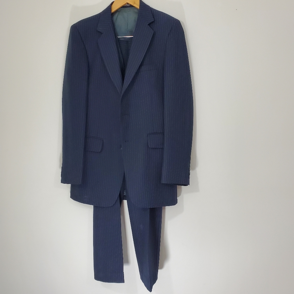 Alfred Ney's | Custom | Dark Navy 3 Piece Chalkstripe/Pinstripe Business Suit